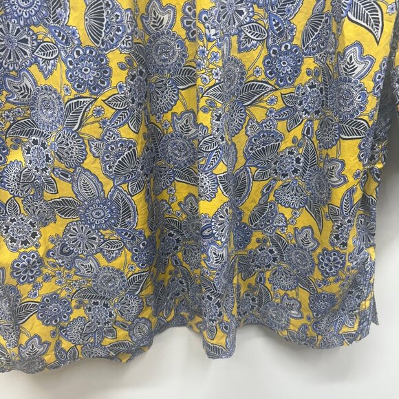 Talbots Womens 2X Yellow & Blue Floral Print Blouse With 3/4 Sleeves - Picture 2 of 9